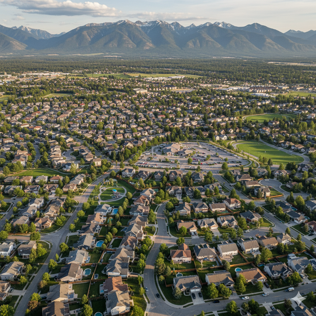 sky view of neighborhood with mountains